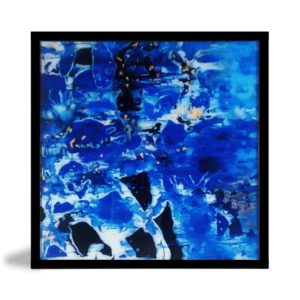 Quadro Abstrato Blue Wave para Sala Quarto Hotéis Escritório, 60x60cm C/ Vidro 3mm e Moldura na cor Preto