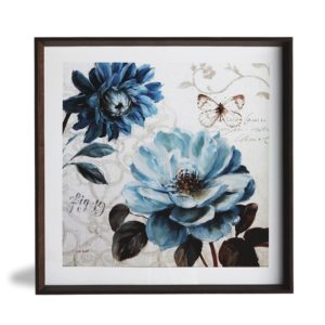 Quadro Floral A Blue Note Art by Lisa Audit “A” para Sala Quarto Hotéis Escritório, 50x50cm C/ Vidro 3mm e Moldura Chanfrada na cor Castanho.