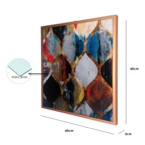 Quadro Abstrato Super Luxo para Sala Quarto Hotéis Escritório, 60x60cm C/ Vidro 3mm e Moldura Especial na cor Cobre