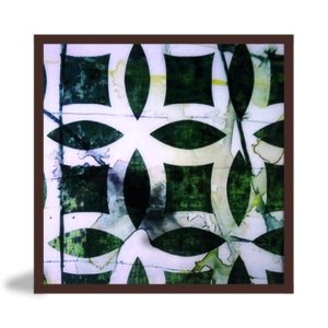 Quadro Abstrato Green Patterns “A” para Sala Quarto Hotéis Escritório, 60x60cm C/ Vidro 3mm e Moldura Chanfrada na cor Castanho.