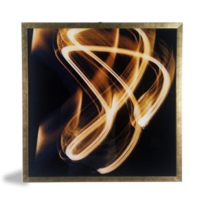 Par de Quadros Abstrato Super Luxo Fireway “A e B” para Sala Quarto Hotéis Escritório, 60x60cm C/ Vidro 3mm e Moldura Especial na Cor Dourado Envelhecido