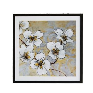 Quadro Orquídea Branca “A” para Sala Quarto Hotéis Escritório, 50x50cm C/ Vidro 3mm e Moldura na cor Preta