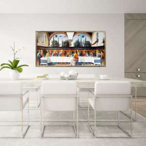 Quadro Santa Ceia Super Luxo para Sala de jantar 100x50cm C/ Vidro 3mm e Moldura Especial na Cor Dourado Envelhecido.