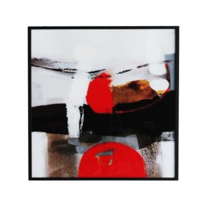 Par de Quadros Abstratos Vermelho e Preto para Sala Quarto Hotéis Escritório, 80x80cm C/ Vidro 3mm e Moldura na Cor Preta