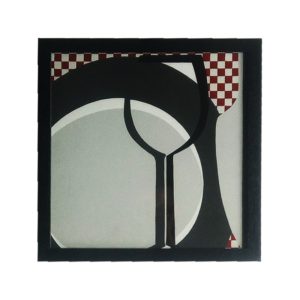 Par de Quadros Talheres Abstratos para Cozinha, Lanchonetes, Restaurantes, 33x33cm COM VIDRO 3mm e Moldura em Madeira na cor Preto
