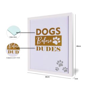 Par de Quadro e Porta Retrato Pet para Cães para Sala Quarto Hotéis Escritório, 33x43cm C/ Vidro 3mm e Moldura na cor Branca