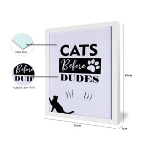 Par de Quadro e Porta Retrato Pet para Gatos para Sala Quarto Hotéis Escritório, 33x43cm C/ Vidro 3mm e Moldura na cor Branca