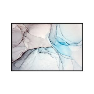 Quadro Abstrato Branco e Azul para Sala Quarto Hotéis Escritório, 80x120cm C/ Vidro 3mm e Moldura na Cor Preta