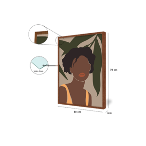 Quadro Decorativo ” mulher em boho” para Sala, Quarto, Escritório, 50x70cm C/ Vidro 3mm e Moldura na cor Castanho