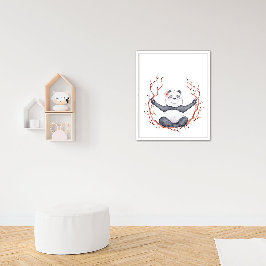Quadro Infantil Desenho Panda Fundo Azul