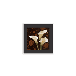 Quadro Decorativo ” Copo de Leite e flor de Lotús Brancas”  para Sala, Quarto, Escritório, 70x70x3cm C Vidro 3mm, e moldura na cor Branca.