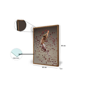 Quadro “Bailarino com Rosas ao ar”, Sala, Quarto, 60x80cm, VIDRO 3mm e Moldura em Madeira na cor Mel