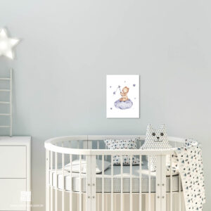 Placa decorativa para quarto Infantil, “Urso Brincando nas Nuvens”.