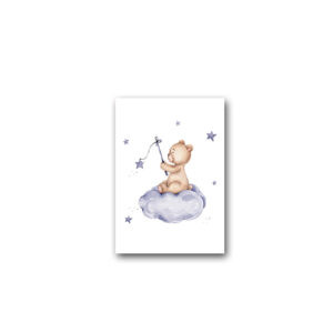 Placa decorativa para quarto Infantil, “Urso Brincando nas Nuvens”.