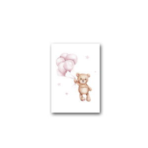 Placa decorativa para quarto Infantil, “Urso com balões rosa”.