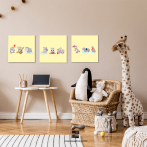 kit de 3 Placas decorativas para quarto Infantil, “Conjunto de Hipopótamos”.
