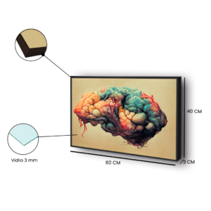 Quadro Decorativo “Cérebro colorido”, Consultório, sala de espera  60×40 cm com Vidro 3mm e Moldura na cor Preta