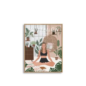 Quadro Decorativo “Yoga “, sala de espera com Vidro 3mm e Moldura na cor mel
