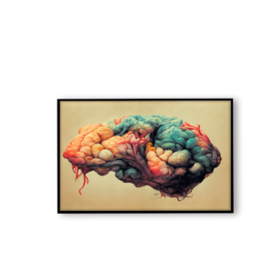 Quadro Decorativo “Cérebro colorido”, Consultório, sala de espera  60×40 cm com Vidro 3mm e Moldura na cor Preta