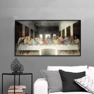 Quadro Luxo Santa Ceia para Sala de jantar 100x50cm C/ Vidro 3mm e Moldura na Cor Preta