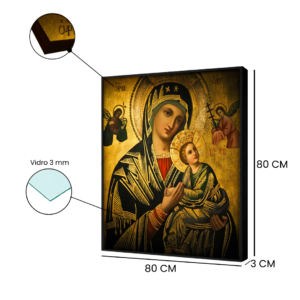 Quadro Nossa Senhora do Perpétuo Socorro, Luxo para Sala de jantar 80x80cm C/ Vidro 3mm e Moldura na Cor Preta