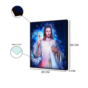 Quadro Cristo super luxo para Sala de jantar 60x60cm C/ Vidro 3mm e Moldura na Cor Preta