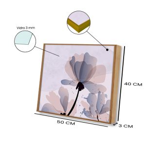 Par de quadros “Folhas rosas minimalistas”, sala, quarto, vidro 3mm e Moldura em Madeira na cor Mel