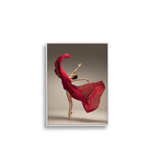 Quadro “Bailarina com vestido vermelho”, sala, Quarto feminino, Vidro 3mm e Moldura em Madeira na cor Branca