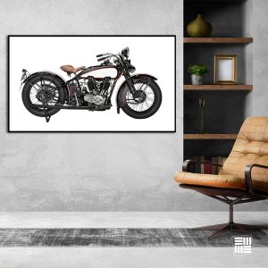 Quadro decorativo “Moto estilo Retro”, para quarto, escritório, sala de espera com Vidro 3mm e moldura na cor preta