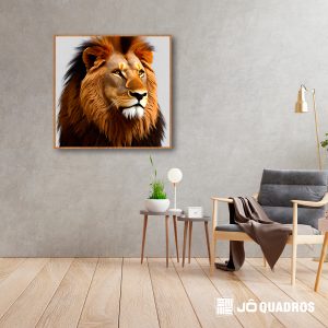 Quadro decorativo “Leão” para salas, quartos, hotéis e escritórios. com vidro 3mm e moldura na cor castanho