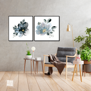 Par de Quadros Decorativos “Florais” para sala, quarto, escritório,  com Vidro 3mm, e moldura na cor preta