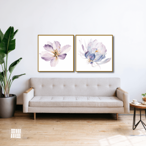 Par de Quadros Decorativos “Florais” para sala, quarto, escritório,  com Vidro 3mm, e moldura na cor marrom