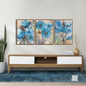 Trio de quadros florais  em tecido CANVAS COM MOLDURA, para sala, quarto hotéis e escritórios